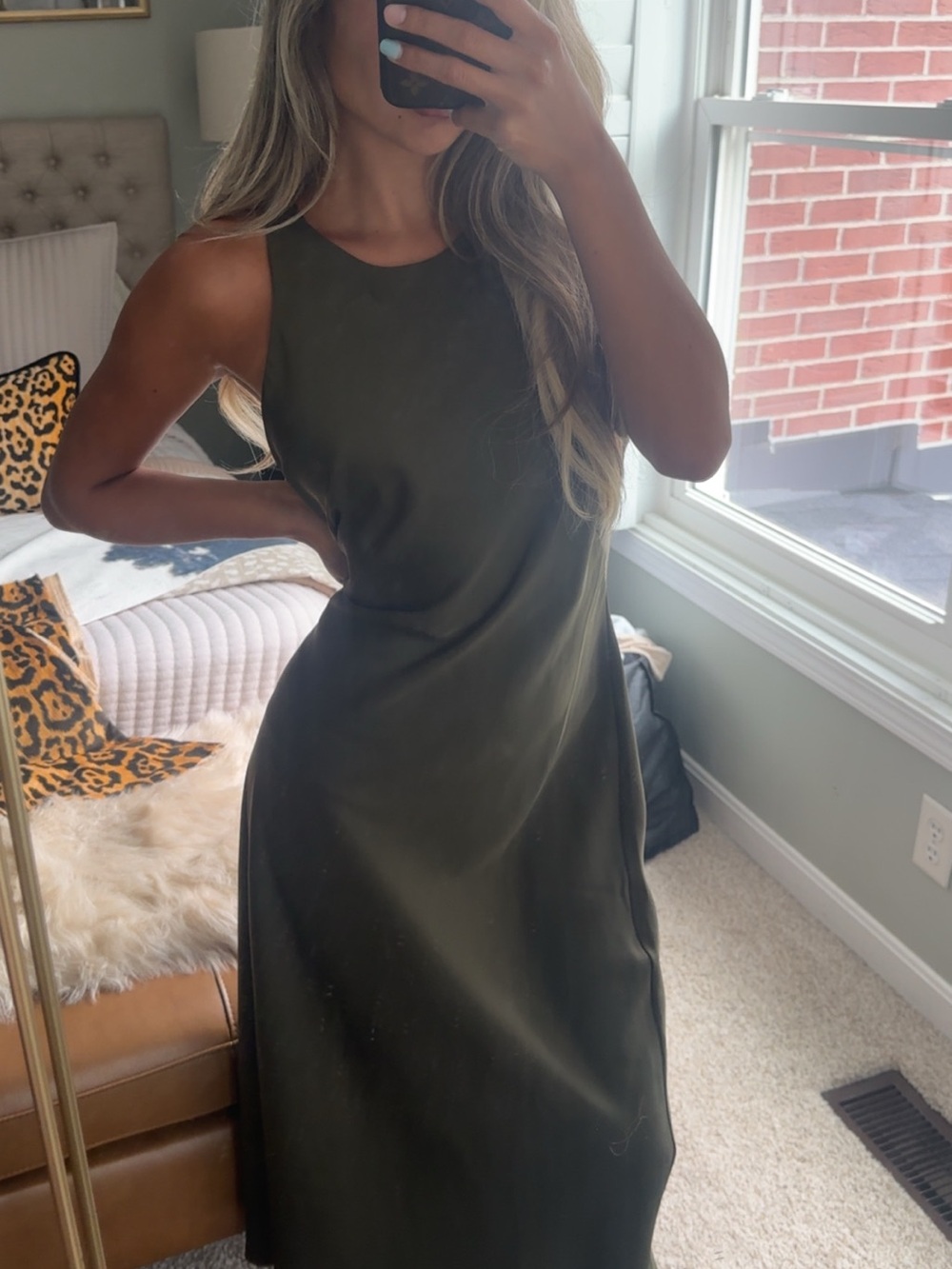 Olive green long silky dress from target